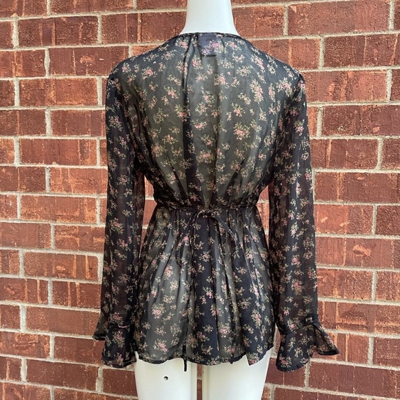 Oh Baby by Motherhood Maternity Sheer Floral Rose Blouse | Black & Pink | M - Picture 2 of 9